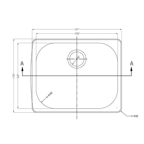 Technical drawing of Top Mount Single Bowl Bar Sink With Polished Satin Finish, 20 Gauge 304 Stainless Steel, dimensions shown