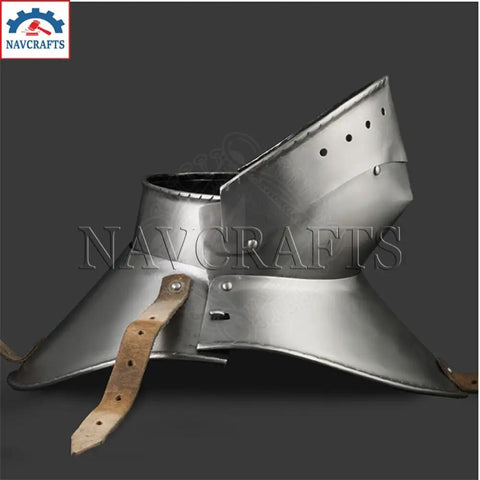 Side view of Articulated Iron Gorget With Bevor Neck Armor For Cosplay And Larp Battle Ready SCA Gothic Neck Plate Medieval Protector