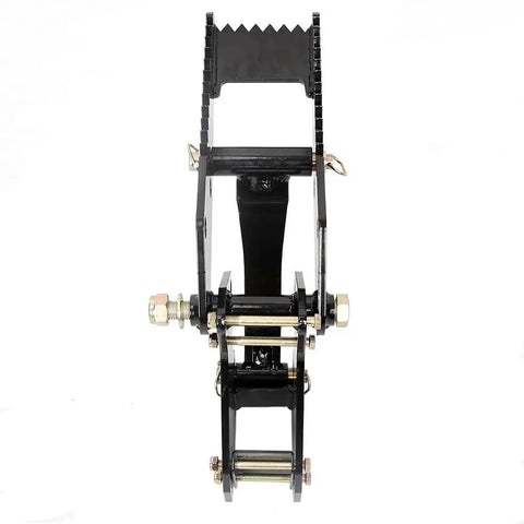 Universal Backhoe Thumb Attachment for Three And A Quarter Inch Boom Width with Heavy Duty Black Powder Coated Steel Front View