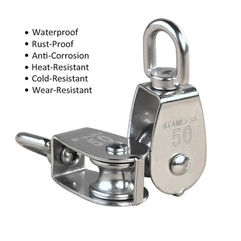 Two Pack M50 304 Stainless Steel Wire Rope Crane Pulley Block Heavy Duty Rust Resistant Moisture Proof Design Rugged Pulley Block For Hoists Winches And Lifting Equipment, 50mm stainless steel pulley