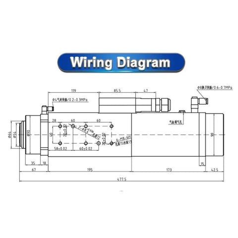 Wiring diagram of Heavy Duty 4.5Kw Automatic Tool Change Air Cooled Spindle Motor for CNC applications.