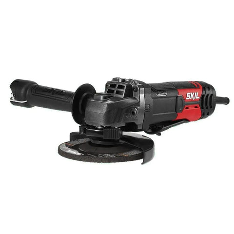Plug And Play Angle Grinder With Ripping 8 Amp Motor And 5 Inch Cutting Disc For Knockout Performance Featuring No Fuss Guard Adjustments And Solid Side Handle Control, shown in detail with side handle.