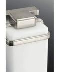 Close-up of 3 Light Coastal Style Vanity Light brushed nickel finish with etched white glass shade for bathroom