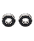 Front view: pair of 6201RZ ball bearings with metal outer race and black seals