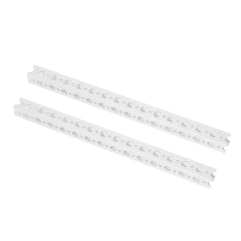 Kickstart Your Epic Robot Build With These Slick 2 Pcs Durable Aluminum Square Beams Featuring Top Shelf 7005 Alloy For Super Strong Stability And Rock Solid Structure That Totally Slays Any Heavy Duty DIY Robotics Project Out There Today! two white perforated aluminum square beams for robot frames
