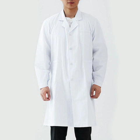 Unisex Professional Lab Coat for Men and Women, Button Front Long Medical Coat for Science, Doc, Nurse, or Student, White