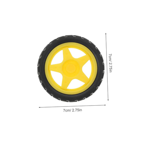 Yellow plastic wheel from Electric Motor And Plastic Tire Wheel Set For RC Cars And Trucks, measuring 7cm, shown with dimensions.