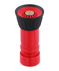 Badass Heavy Duty 1 Inch Fire Hose Nozzle Slick Red Thermoplastic Design with adjustable knob for high pressure spray and fog.