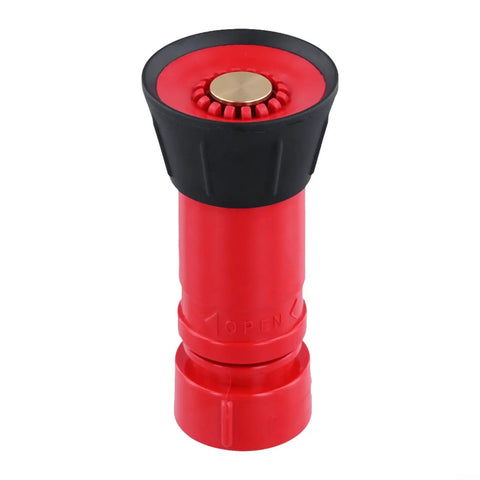 Badass Heavy Duty 1 Inch Fire Hose Nozzle Slick Red Thermoplastic Design with adjustable knob for high pressure spray and fog.