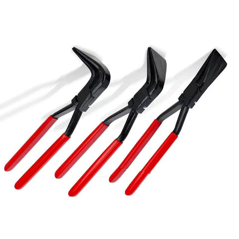 Hand Seamer Pliers Set For Sheet Metal Bending And HVAC Ductwork, 3 Piece Metal Pliers Kit, Durable Duckbill Pliers With Red Handles