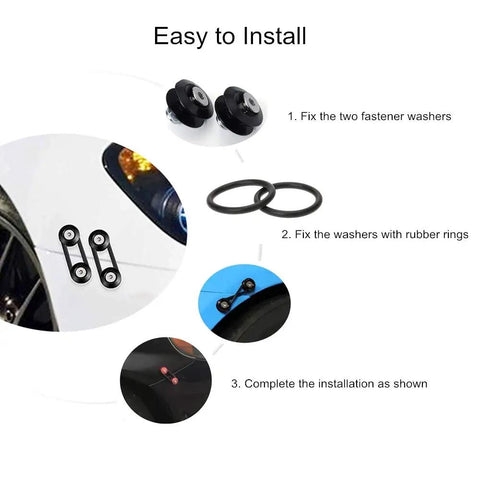 Step-by-step guide showing installation of Universal Car Bumper Quick Release Fastener Kit For Front And Rear Bumpers Black With Six O Rings