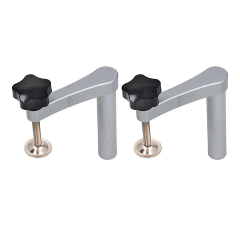 20mm Solid Hold Down Clamp With Hella Tough Grip And Fast Acting Gear Lock For Workbench Saw Holes And Stainless Steel Quick Clamp with knobs and mounts.