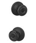 Georgian Door Knob With Cohen Trim Keyed Entry Lock Matte Black Self Aligning Screw Holes For Easy Installation Classic Style Doorknob That Keeps Your Home Safe And Looking Sharp front view