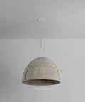 Top Shelf One Light Handwoven Dome Pendant Lamp With Vintage Gold Leaf Finish Heavy Duty Steel Customizable Hang Height Damp Rated Bathroom Ceiling Fixture Slick Organic Vibe For Any Space in beige woven rattan.