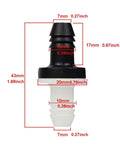 Three Eighth Inch Inline Vacuum Barbed Check Valve One Way Breather For Fuel Gas Liquid Air, 10mm, ABS Shell, dimensions labeled