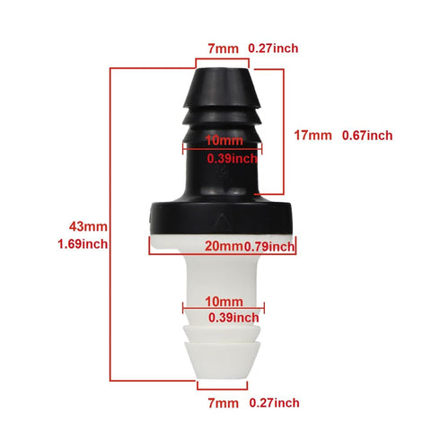 Three Eighth Inch Inline Vacuum Barbed Check Valve One Way Breather For Fuel Gas Liquid Air, 10mm, ABS Shell, dimensions labeled