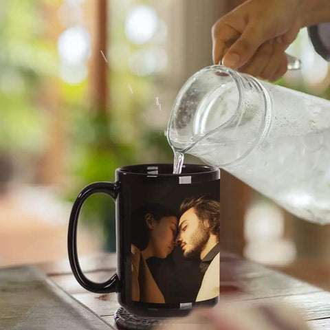 Pouring water into Eight Pack 15 Oz Sublimation Black Coffee Mugs With White Patch For Cricut Mug Press Ready To Rock