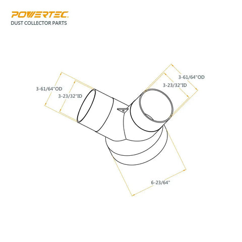Top Notch Woodshop Essential Heavy Duty Dust Collector Y Fitting Six Inch To Four Inch Hose Reducer Main Line Branch Connector Two Pack with dimensions.