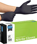 Inspire black nitrile gloves, XL size, disposable latex-free, 100-count box.