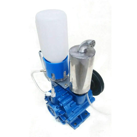 Portable Cow And Goat Milking Machine With Vacuum Pump, 250 L/Min Milker Bucket in blue and silver, side view