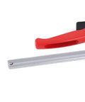 Close-up of Rock Solid Ratcheting Table Clamp With 16CM Max Opening And 540 Lbs Killer Grip handle and steel bar.