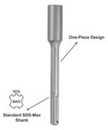 Pro Grade Ground Rod Driver For Five Eighth And Three Quarter Inch Rods With 18mm SDS Max Shank Compatible With Bosch Dewalt Milwaukee Hilti And Other SDS Max Rotary And Demolition Hammers Built Tough For Quick No Fuss Demolition Jobs shown with SDS Max shank and one-piece design