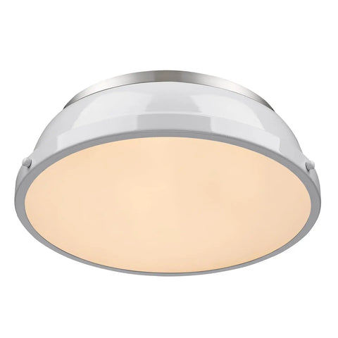 14 Inch Flush Mount Ceiling Light With Industrial Contemporary Vibe In Aged Brass Black Rubbed Bronze Chrome Or Pewter Finishes