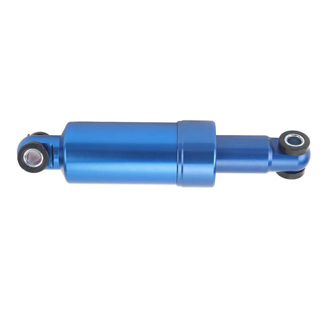 Side view of 150mm aluminum suspension for electric foldable scooters, pocket bikes, and motorcycles, in blue.