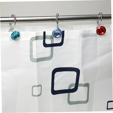 Clear Shower Curtain Hooks 12 Pack Easy Glide Double Curtain Hooks For Bath Quick Release Liner Rings on a rod