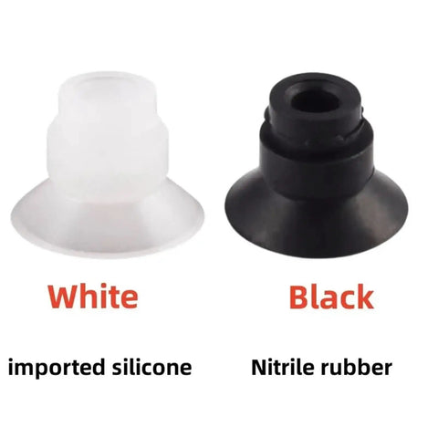 Heavy Duty Gray Ribbed Vacuum Suction Cup Nozzle For Pneumatic Manipulator Gripper Compatible With ZP 10 13 16 20 32 40 50 Series, showing white silicone and black nitrile rubber options.