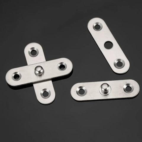 Close-up of Hidden Door Hinges Kit, 12 Pack Stainless Steel Pivot Hinges with 360 Degree Rotation on black surface.