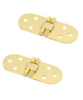 Gold metal flush mounted folding hinges for self-supporting door flaps, DIY-friendly, cabinet and office hardware, sleek hidden look.
