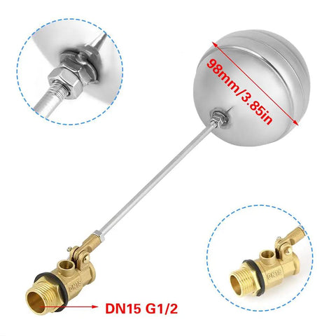 Stainless Steel Float Ball Valve For Water Tank Automatic Water Level Control With Adjustable Float Durable Fittings DN15