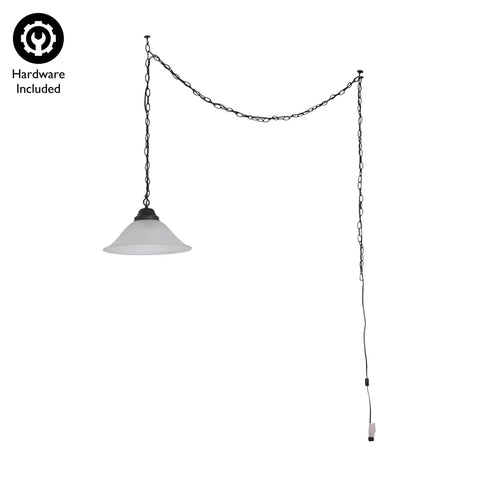 Oil Rubbed Bronze Pendant Light With Alabaster Glass Shade, Dimmable And Flexible Install, Hardwired Or Plug In, 18 ft chain, 20 ft cord
