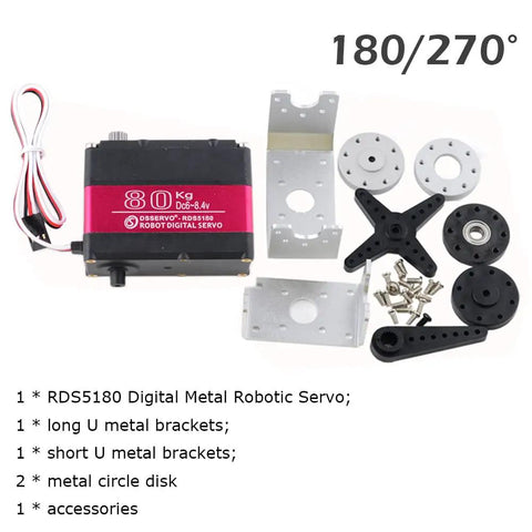 Beefy High Torque 80kg Digital Metal Robotic Servo With Dual Shaft, Waterproof IP66, parts and accessories kit shown