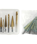 Kick Your DIY Projects Up A Notch With This Awesome 6 Piece Step Drill Bit Set Perfect For Metal Wood And Plastic Featuring Versatile 4 To 32mm Steps Plus Nasty 3 6 And 8mm Saw Bits To Make Smooth Clean Holes Without Any Hassle Today, 6-piece step drill bit set in case