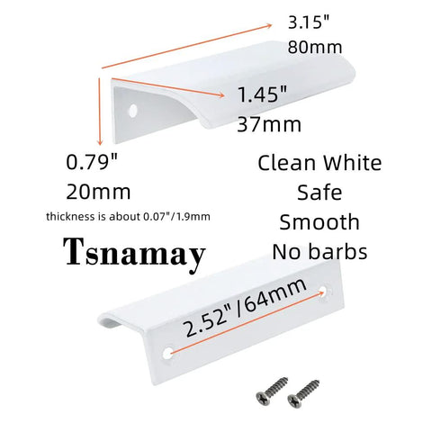 Six Pack White Arc Surface Drawer Pulls For Furniture Cabinets Edge Mount Hidden Cabinet Handles With 64 Millimeter Hole Diameter
