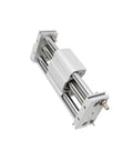 Real Deal Magnetic Rodless Air Cylinder Smooth Operator Linear Pneumatic Actuator showing aluminum frame and steel rods.