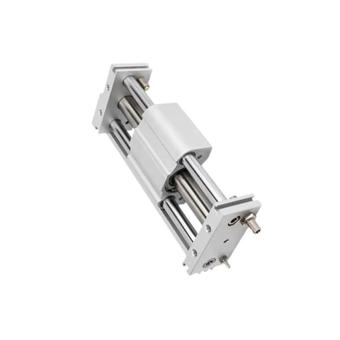 Real Deal Magnetic Rodless Air Cylinder Smooth Operator Linear Pneumatic Actuator showing aluminum frame and steel rods.