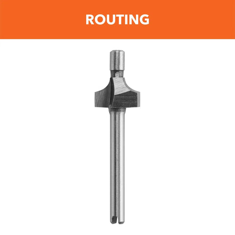 Hella Smooth Corner Rounding Router Bit With Piloted Shank For Wooden Edge Profiling And Soft Material Carving At One Eighth Inch Diameter displayed on a white background.