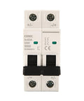 Heavy Duty 2P DC Mini Circuit Breaker Rated 600V With Amp Options 16A To 63A For Solar PV Systems in compact design.