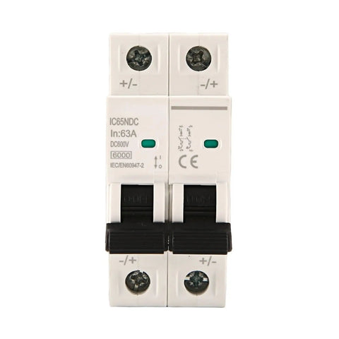 Heavy Duty 2P DC Mini Circuit Breaker Rated 600V With Amp Options 16A To 63A For Solar PV Systems in compact design.