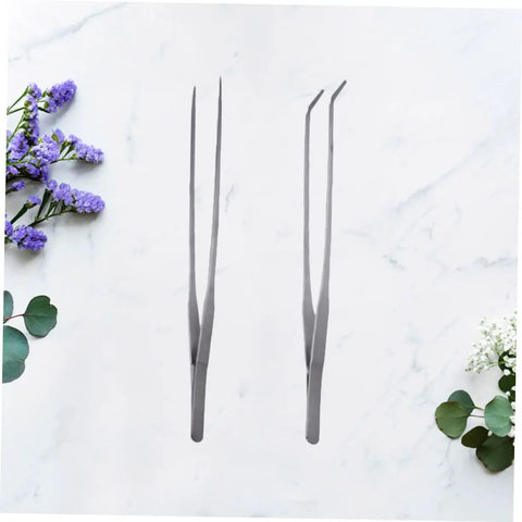 Stainless Steel Aquarium Plant Tweezers Set 2 Pack With Straight And Curved Tips For Easy Fish Tank Planting Durable Rust Resistant Tools For Aquascaping And Aquarium Maintenance, stainless steel tweezers set