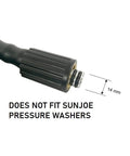 Close-up of pressure washer hose end with 14 mm adapter and an O-ring; note: does not fit SunJoe washers.