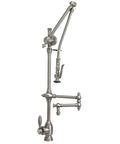 Straight Up Gorgeous Pulldown Faucet With 12 Inch Articulated Spout Soap Dispenser Distressed Antique Brass Finish Making Any Kitchen Sink Look Dope And Work Smooth As Butter Daily in brushed nickel finish.