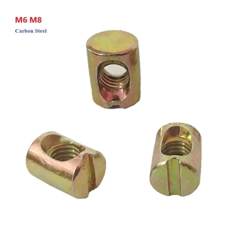 Barrel Nut Bolt Set for Furniture M6 and M8, Assortment Pack With Horizontal Hole Joints, Carbon Steel Cross Dowel Nuts