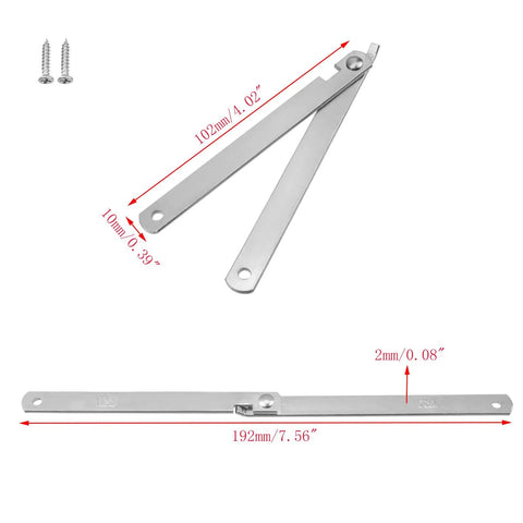 Heavy Duty Lid Stay Hinges One Eighty Degree Rotating Cabinet Hardware 3 Pairs Built Like A Tank, showing dimensions and screws.