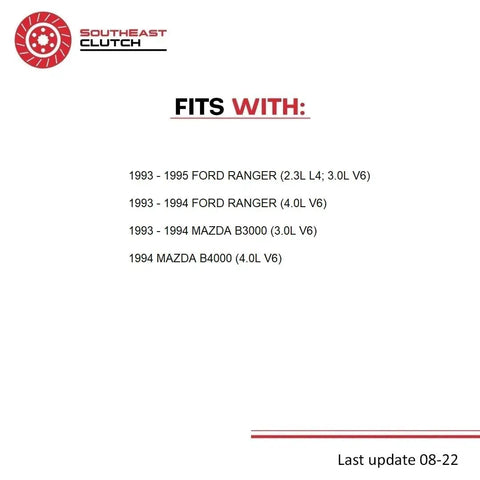 Fits with specifications for Pre Filled Clutch Master And Slave Cylinder Kit for Ford Ranger B3000 B4000 1993 to 1995.