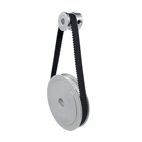 2GT Synchronous Pulley Kit With 80T And 20G Teeth For Serious 3D Printers, Includes 6mm Timing Belt And Bore Sizes From 8mm To 14mm For Rock Solid Speed Reduction Build And Super Smooth Motion Control, silver pulley and black timing belt
