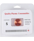 Five Piece Plasma Cup Cap 220673 Set For MAX45 Cutting Torch packaging with copper consumables visible